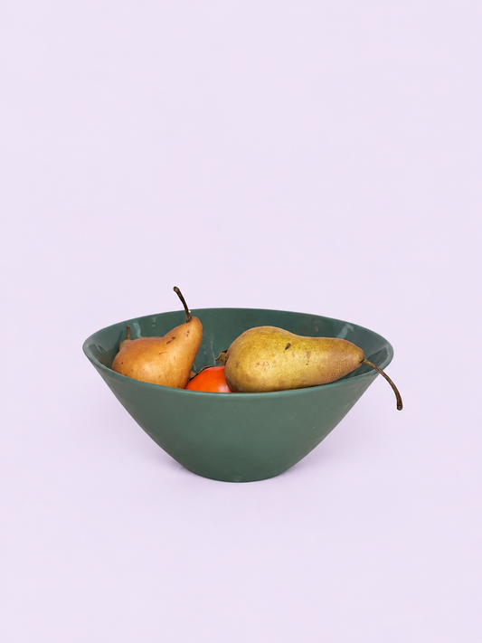 Green Large Fruit Bowl on pale lilac background