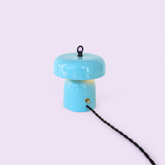 Mushroom Table Lamp — original ceramic finish on soft pastel background