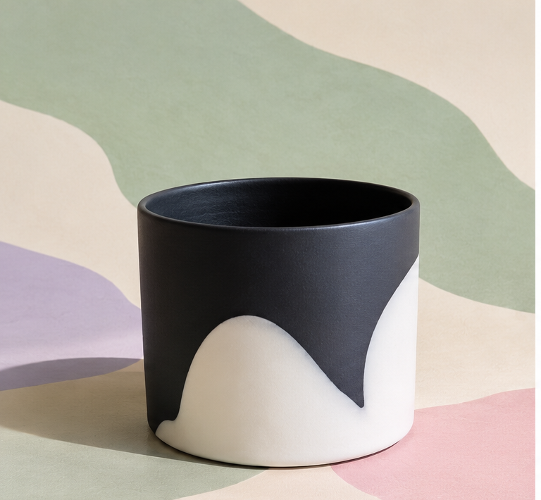Black and white handmade ceramic pot
