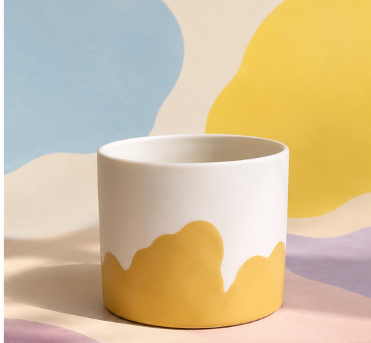 Yellow and white handmade ceramic pot